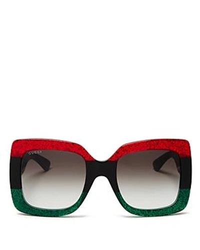 Shop Gucci Women's Urban Web Block Oversized Square Sunglasses, 51mm In Glitter Red/black/glitter Emerald/gray Gradient
