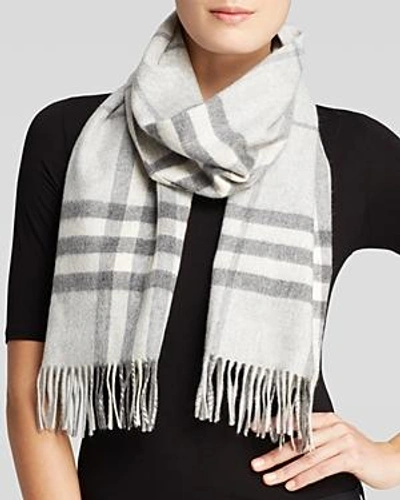 Shop Burberry Giant Icon Check Cashmere Scarf In Pale Gray