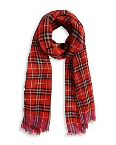 Shop Burberry Check Wool & Silk Scarf In Orange/red
