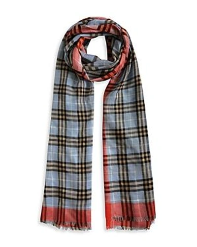 Shop Burberry Check Wool & Silk Scarf In Red/blue