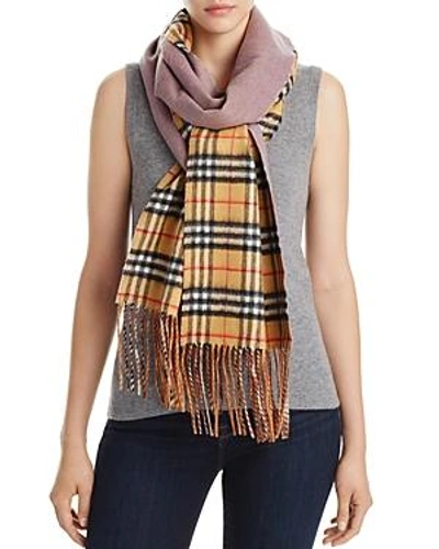 Shop Burberry Reversible Castleford Check Cashmere Scarf In Lilac Grey