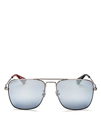 Shop Gucci Caravan Mirrored Brow Bar Square Sunglasses, 55mm In Silver