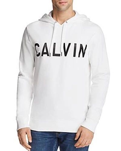 Shop Calvin Klein Logo Hooded Sweatshirt In Standard White