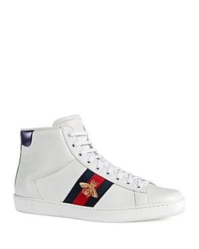 Shop Gucci Men's Leather High Top Sneakers In Multi White