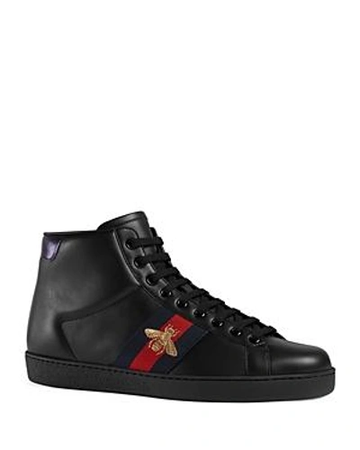 Shop Gucci Men's Leather High Top Sneakers In Black/print