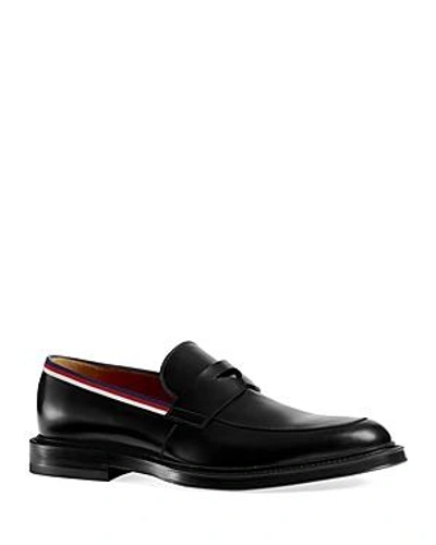 Shop Gucci Leather Loafers With Grosgrain Web Detail In Black