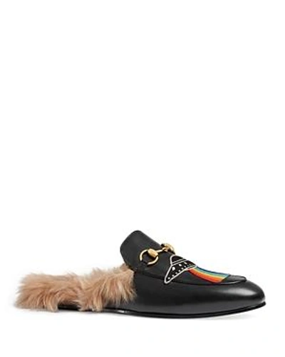 Shop Gucci Princetown Leather Slippers With Appliques In Black