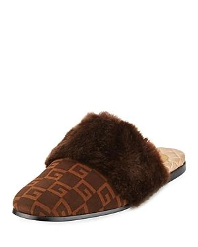 Shop Gucci Men's Lawrence Faux Fur Mules In Brown