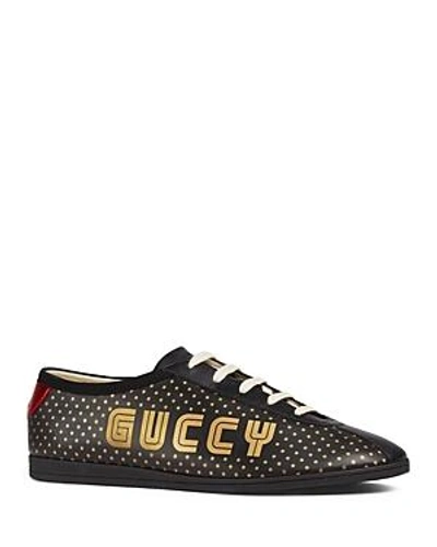 Shop Gucci Men's Guccy Falacer Sneakers In Black/tan