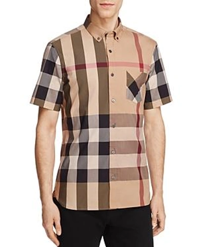 Shop Burberry Thornaby Plaid Regular Fit Button-down Shirt In Camel
