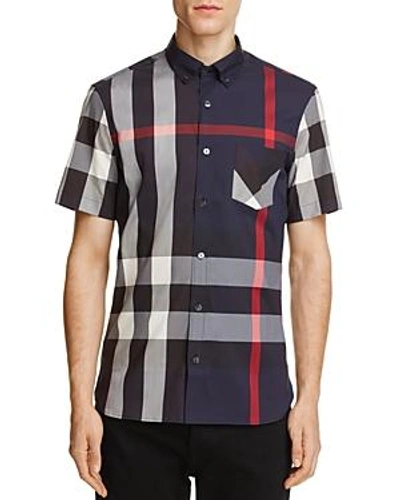 Shop Burberry Thornaby Plaid Regular Fit Button-down Shirt In Navy