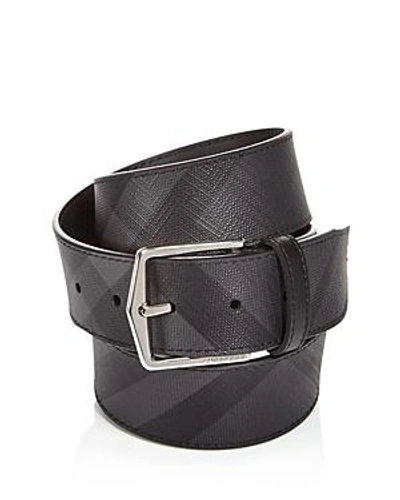 Shop Burberry Men's Joe London Check Leather Belt In Black/charcoal