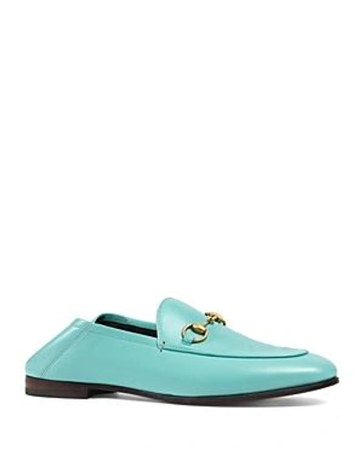 Shop Gucci Women's Brixton Loafers In Aquamarine/gold