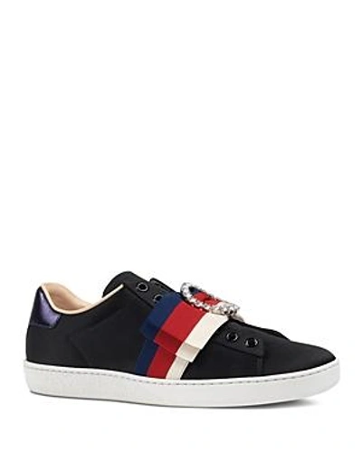 Shop Gucci Women's New Ace Bow Low Top Satin Sneakers In Black