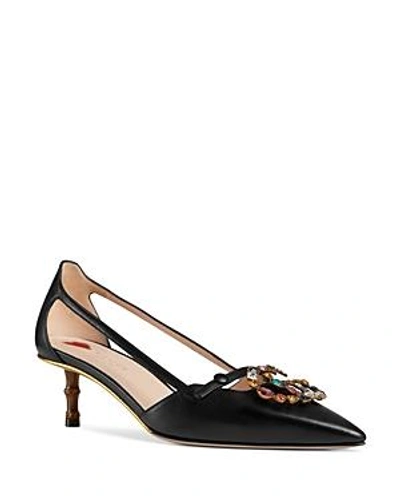 Shop Gucci Women's Leather Bamboo Effect Pumps In Black