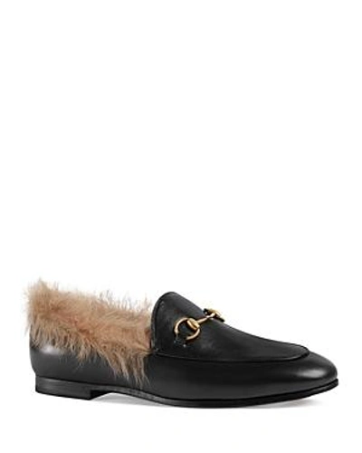 Shop Gucci Women's Jordaan Leather & Lamb Fur Loafers In Black/tan