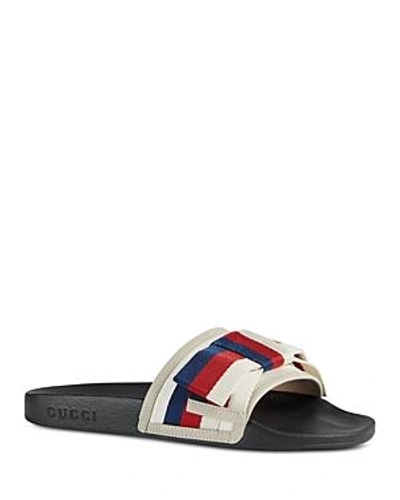 Shop Gucci Women's Pursuit Web Bow Satin Slides In Bianco