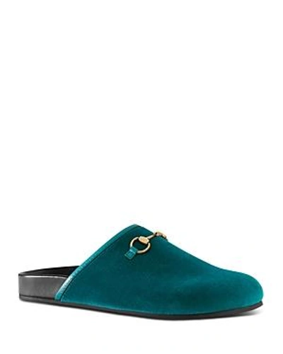 Shop Gucci Women's New River Velvet Mules In Blue