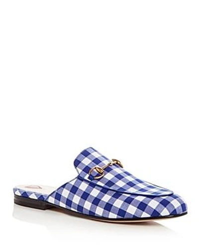 Shop Gucci Women's Princetown Gingham Mules In White/blue