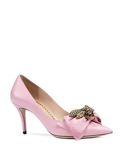 Shop Gucci Women's Embellished Leather Pumps In Rosa Pink
