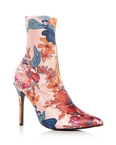 Shop Jaggar Women's Compact Floral Print Stretch Satin Sock Booties In Nude