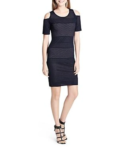 Shop Calvin Klein Cold-shoulder Perforated Bodycon Dress In Twilight