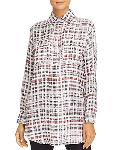 Shop Burberry Sirena Silk Plaid Tunic Top In Cadmium Red