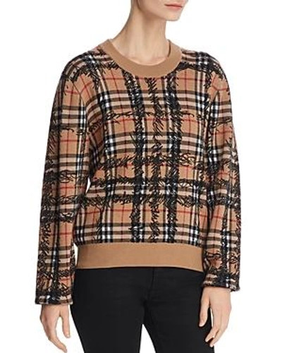 Shop Burberry Scribble Logo-check Wool Sweater In Camel/black