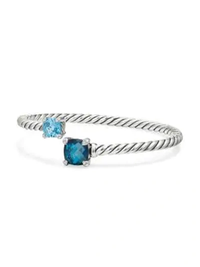 Shop David Yurman Chatelaine Bypass Sterling Silver, Hampton Blue Topaz, Blue Topaz & Diamond Bracelet