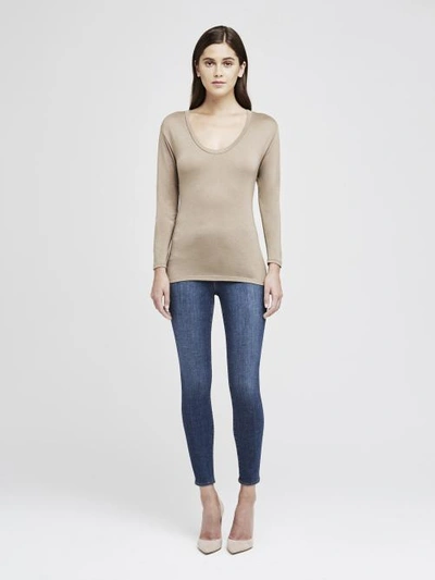 Shop L Agence Perfect Long Sleeve Tee In Light Pine Bark