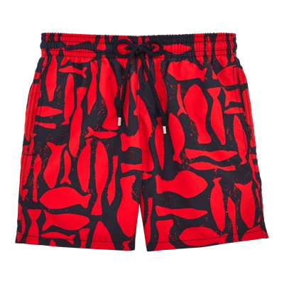 Shop Vilebrequin Men Swimwear - Silex Fishes Swim Shorts - Swimming Trunk - Moon In Red