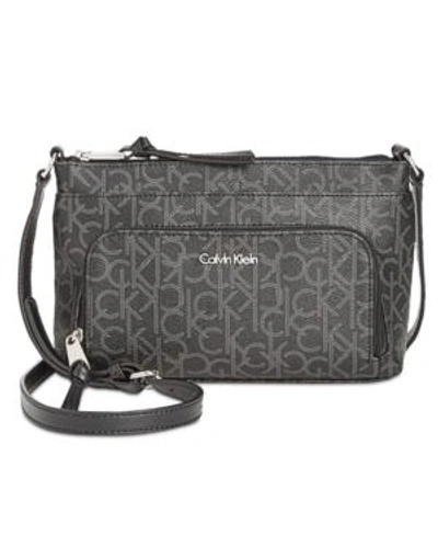 Shop Calvin Klein Carrie Signature Crossbody In Blk/grey