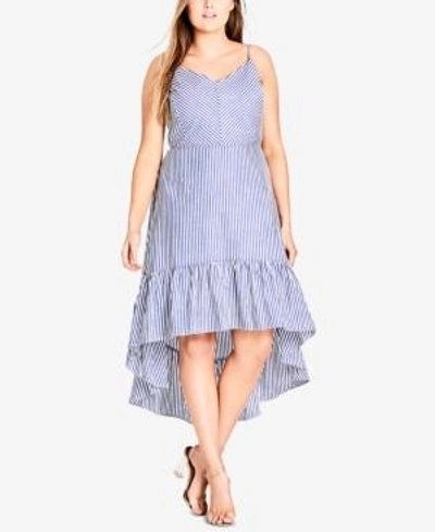 Shop City Chic Trendy Plus Size High-low Dress In Blue Stripe