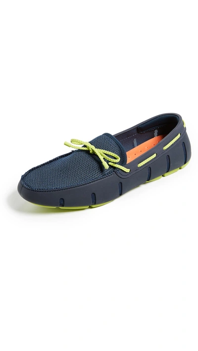 Shop Swims Braided Lace Loafers In Navy/green