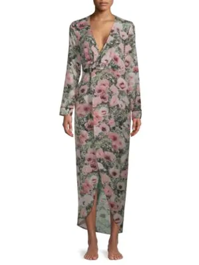 Shop Fleur Du Mal Georgette Floral Silk Wrap Robe In Poppy Print