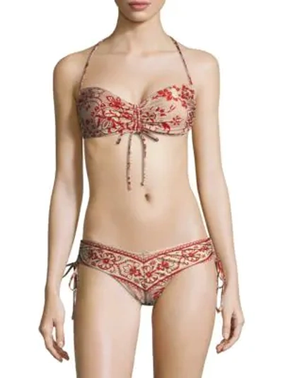 Shop Zimmermann Two-piece Castile Ruched Tie Bikini In Filigree Stripe