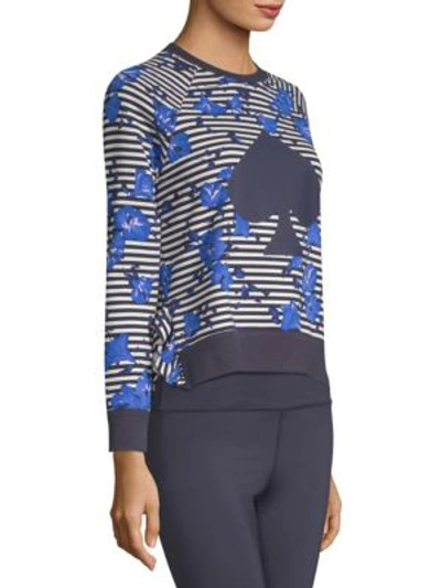 Shop Kate Spade Hibiscus Stripe Cotton Pullover In Rich Navy