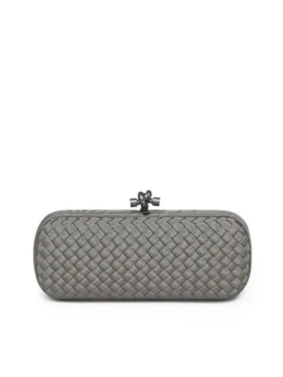 Shop Bottega Veneta Long Knot Satin Clutch In Light Grey