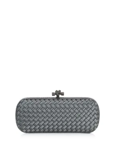 Shop Bottega Veneta Long Knot Satin Clutch In Light Grey