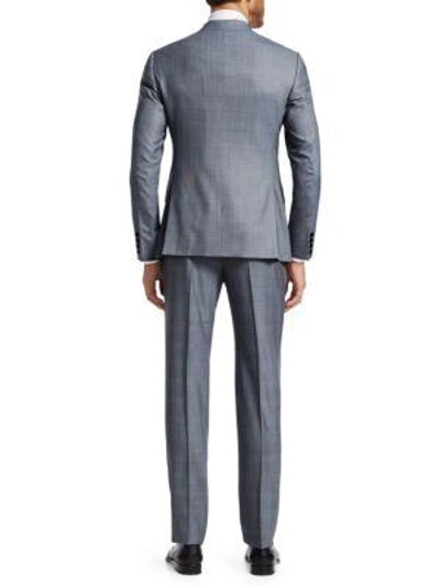 Shop Giorgio Armani Plaid Modern Fit Wool Suit In Titanium