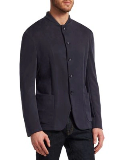 Shop Giorgio Armani Guru Jersey Jacket In Navy