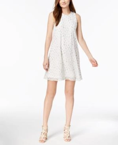 Shop Calvin Klein Printed Chiffon Shift Dress In White/grey