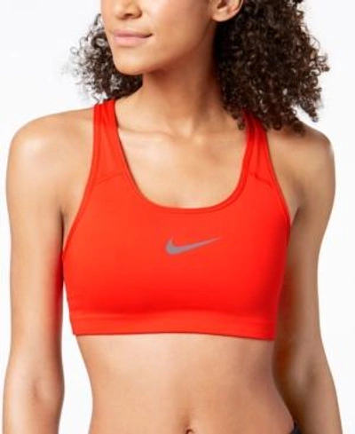 Shop Nike Pro Classic Mid-impact Dri-fit Sports Bra In Habanero Red/gunsmoke