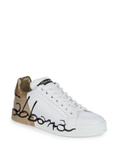 Shop Dolce & Gabbana Logo Leather Platform Sneakers In Black White