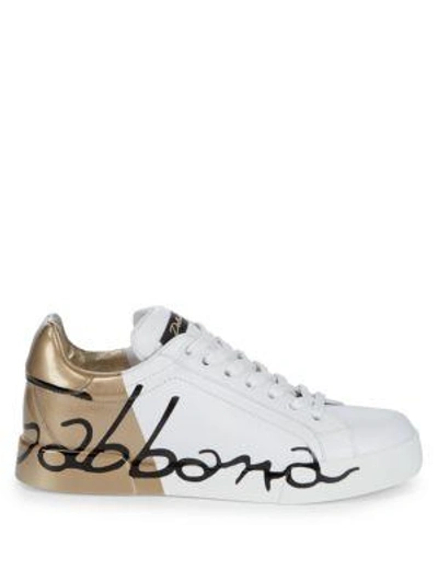Shop Dolce & Gabbana Logo Leather Platform Sneakers In Black White