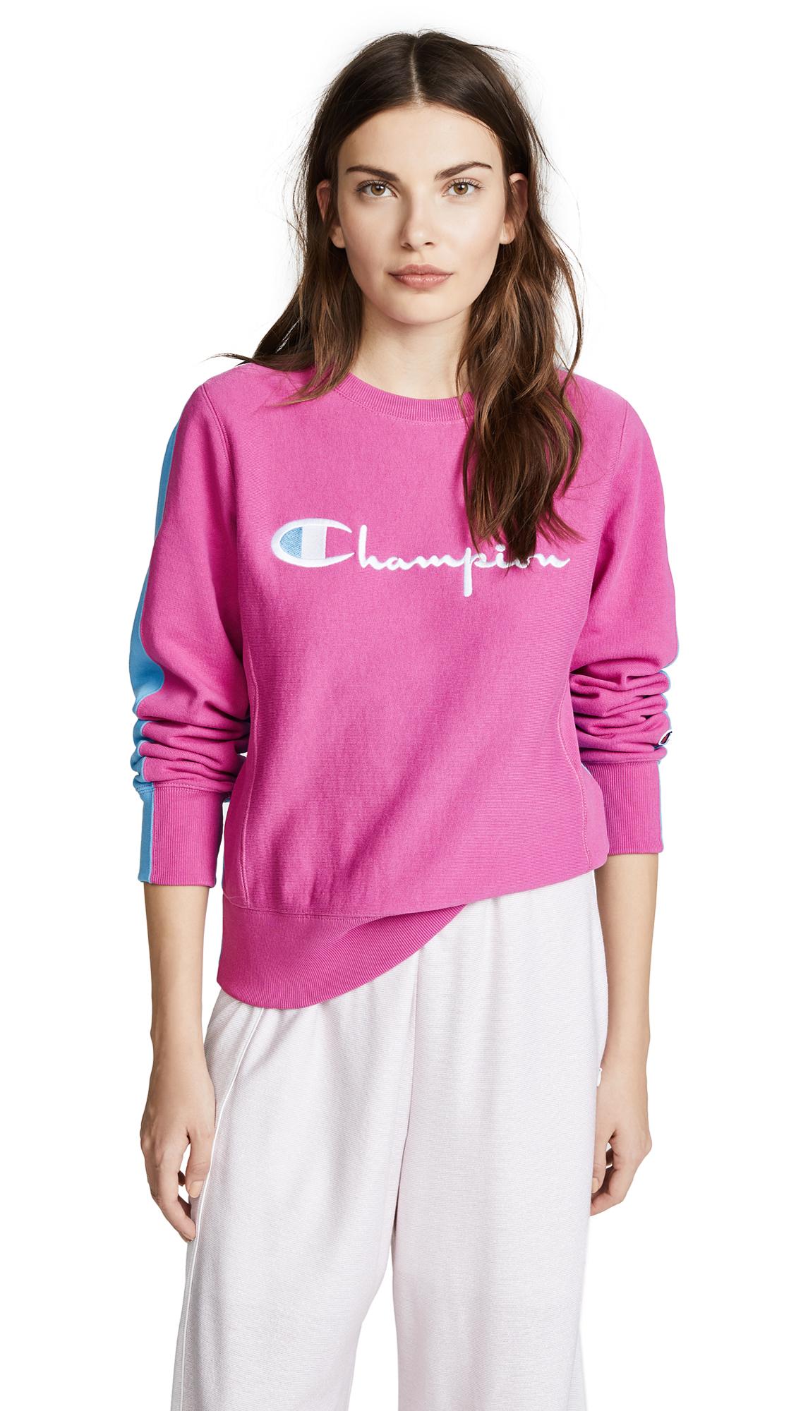 pink and blue champion sweatshirt