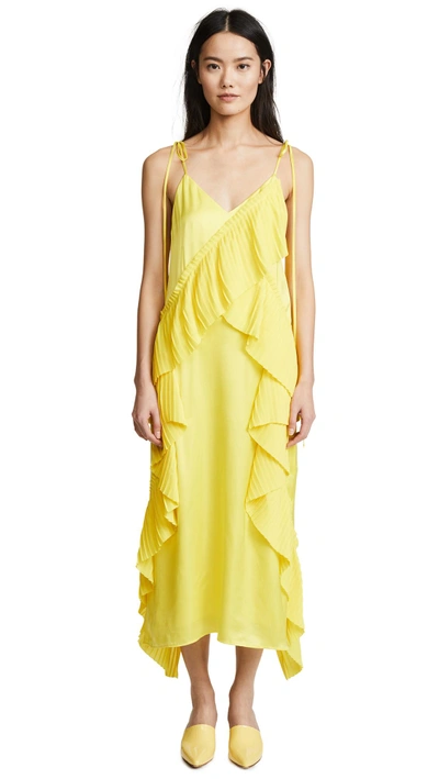 Shop Kenzo Ruffled Slip Midi Dress In Lemon