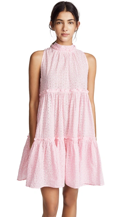 Shop Lisa Marie Fernandez Erica Mini Ruffle Tier Dress In Pink/white Daisy Eyelet