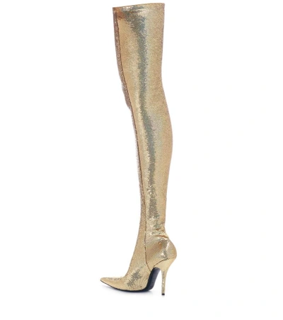 Shop Balenciaga Knife Sequinned Over-the-knee Boots In Gold