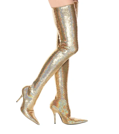 Shop Balenciaga Knife Sequinned Over-the-knee Boots In Gold